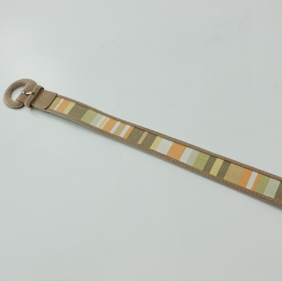 Eddie Bauer Tan Suede & Multicolor Canvas Stripe Belt Sz L Hiking Gorpcore - Picture 4 of 15